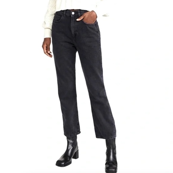 New! DL1961 Emilie Straight Black Distressed Ultra High Rise Vintage Ankle Jeans - Picture 1 of 8
